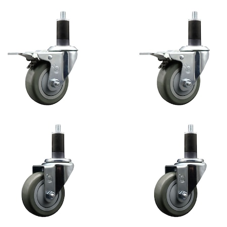 Service Caster 3.5'' SS Gray Poly Swivel 1-1/4'' Expanding Stem Caster Set 2 Total Lock Brakes, 4PK SCC-SSEXTTL20S3514-PPUB-2-S-2-114